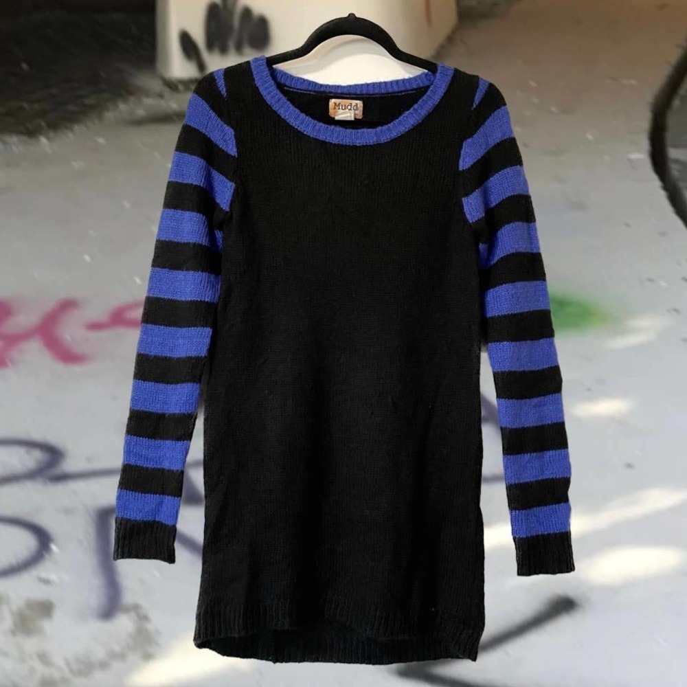Emo Grunge Black & Blue Knitted Mini Sweater Dress